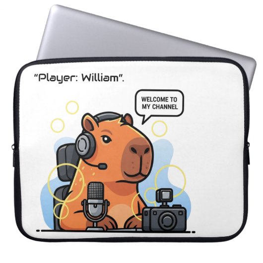 Capybara Streamer Laptop Sleeve – Custom Name or C ラップトップスリーブ (正面)