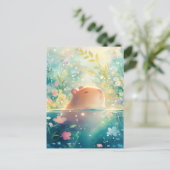 Capybara Swimming in Magical Wildflower Pond ポストカード (スタンド正面)