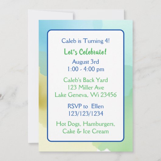  Capybara Themed Boy's Birthday Party 招待状 (裏面)