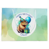 Capybara Themed Boy's Birthday Party Personalized ラージペーパーバッグ (裏面)