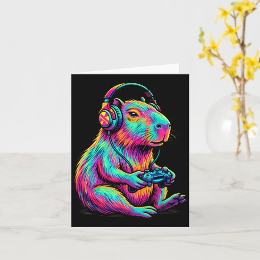 Capybara Video Games Gamer Funny Gaming Graphic Ki カード (黄色い花)