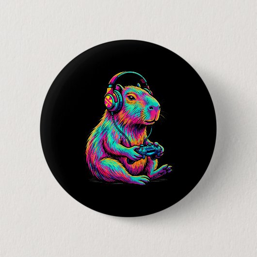 Capybara Video Games Gamer Funny Gaming Graphic Ki 缶バッジ (正面)