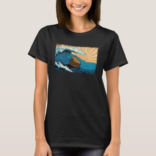 Capybara Wave  Capibara Beach Surfer Distressed Tシャツ (正面)
