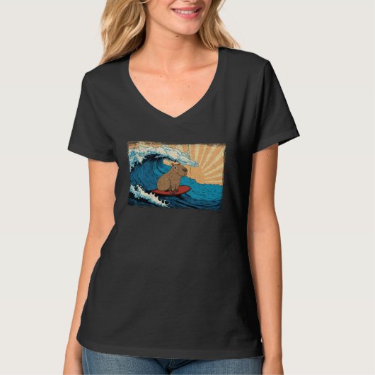 Capybara Wave  Capibara Surfboard Surfer Tシャツ (正面)