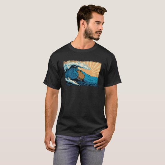 Capybara Wave  Capibara Surfing Beach Vacation Tシャツ (正面フル)