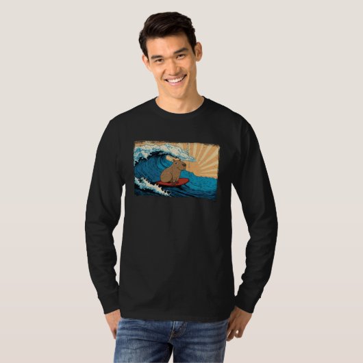 Capybara Wave  Surfboard Surfer Capibara Animal Tシャツ (正面フル)