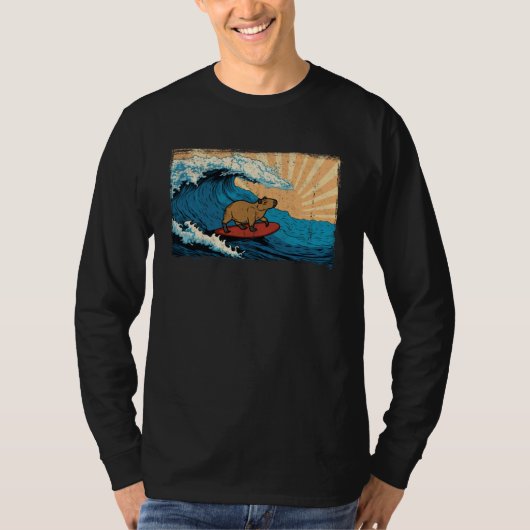 Capybara Wave  Surfing Capibara Animal Tシャツ (正面)