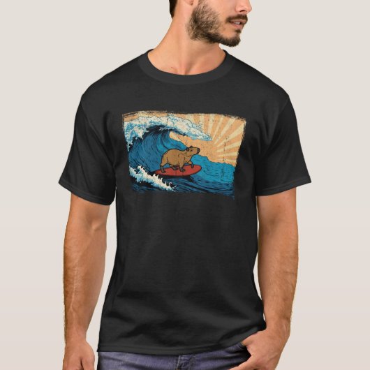 Capybara Wave  Surfing Capibara Animal Tシャツ (正面)