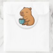 Capybara With Coffee – Cute Animal Sticker ラウンドシール (バッグ)