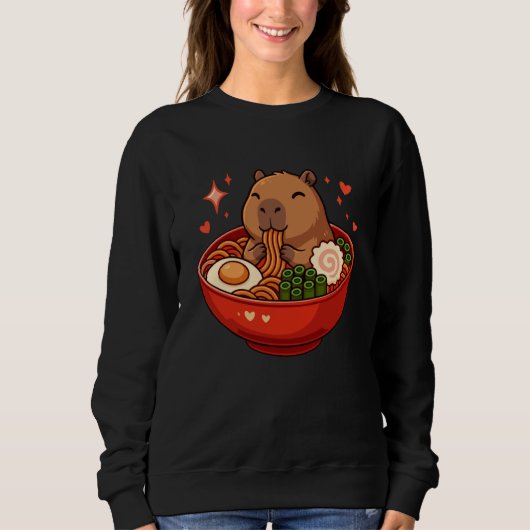 Capybara with Noodles Ramen Kawaii Capybara スウェットシャツ (正面)