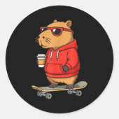 Capybara With Sungles Skater Capy  ラウンドシール (正面)