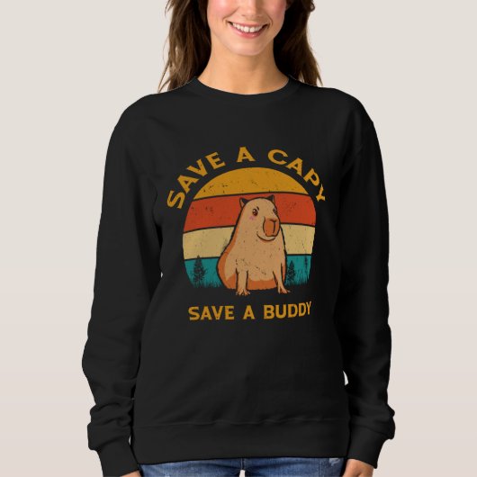 Capybara World Wildlife Day Animal Welfare Retro W スウェットシャツ (正面)