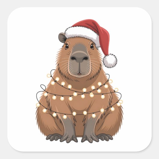 Capybara Xmas Matching Funny Santa スクエアシール (正面)