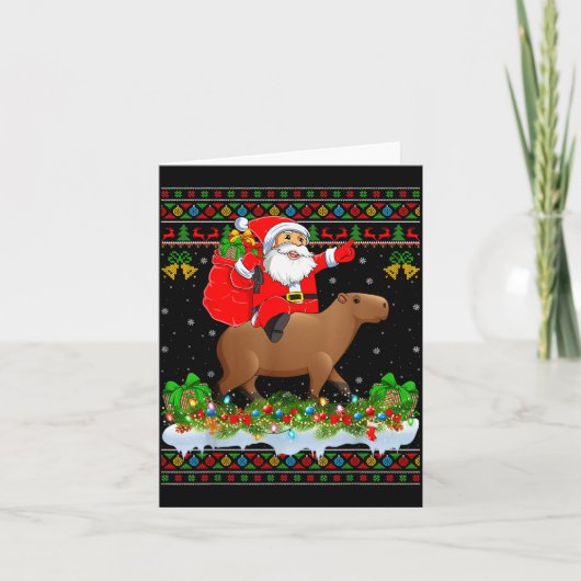Capybara Xmas Pajamas Ugly Santa Riding Capybara C カード (正面)