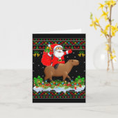 Capybara Xmas Pajamas Ugly Santa Riding Capybara C カード (黄色い花)