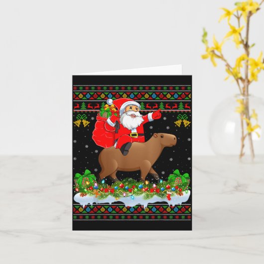 Capybara Xmas Pajamas Ugly Santa Riding Capybara C カード (黄色い花)