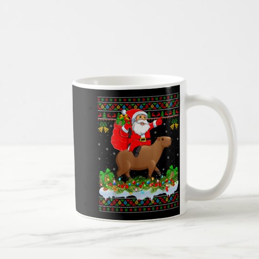 Capybara Xmas Pajamas Ugly Santa Riding Capybara C コーヒーマグカップ (右)