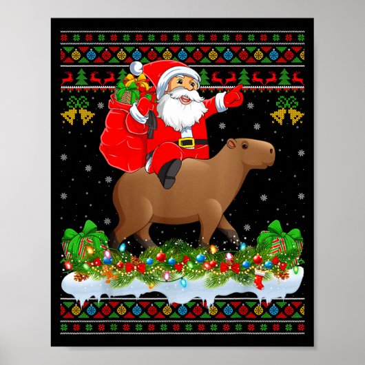 Capybara Xmas Pajamas Ugly Santa Riding Capybara C ポスター (正面)