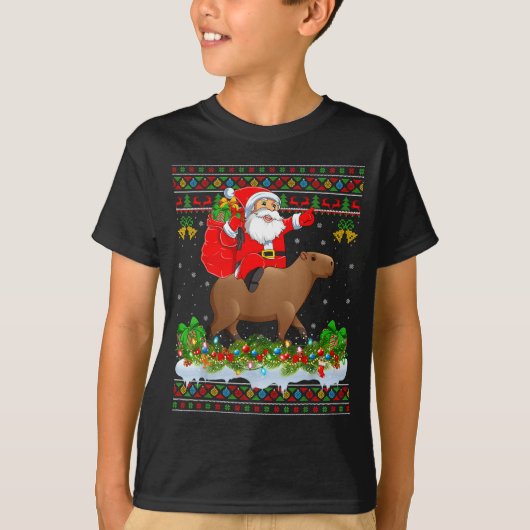 Capybara Xmas Pajamas Ugly Santa Riding Capybara C Tシャツ (正面)