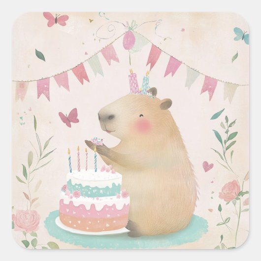 Capybura誕生日Bash Kidsパーティースタンプ スクエアシール (正面)