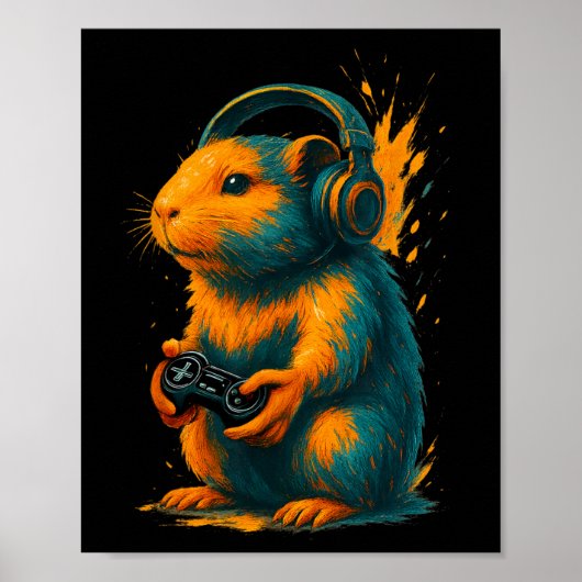 Capyra Gamer Art – Funny Rodent With Controller An ポスター (正面)
