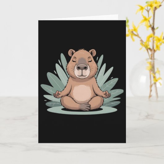 Capyra Meditating Cute Yoga Tee Yogi Meditation  カード (黄色い花)
