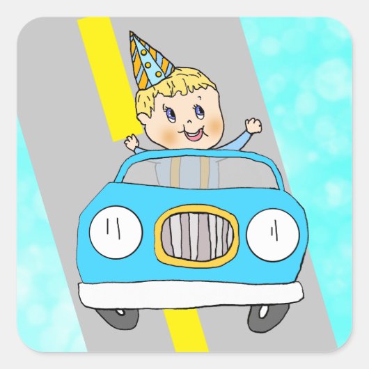 Car and Little Boyスタンプ スクエアシール (正面)