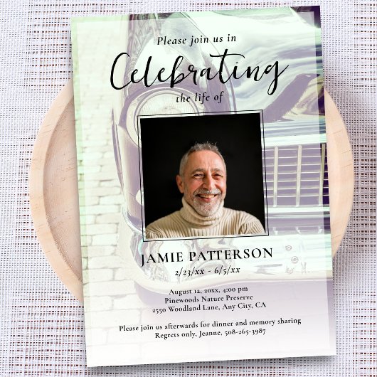 Car Collector Celebration of Life Photo, Funeral 招待状