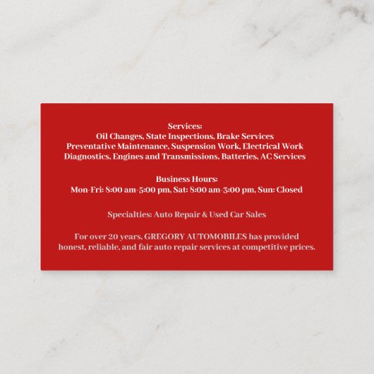 Car Dealership Business Card Template 名刺 (裏面)