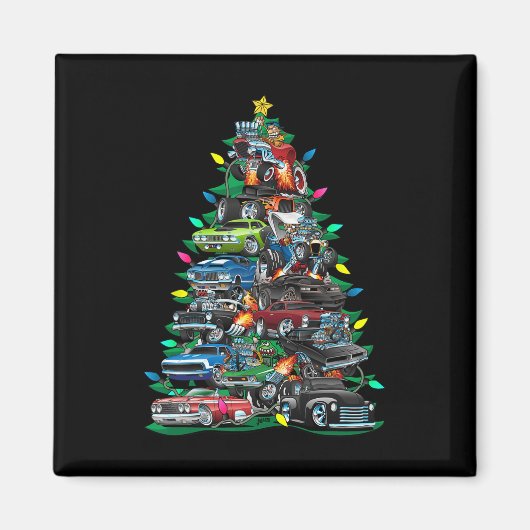 Car Madness Christmas Tree! Muscle Cars And Hotrod マグネット (正面)
