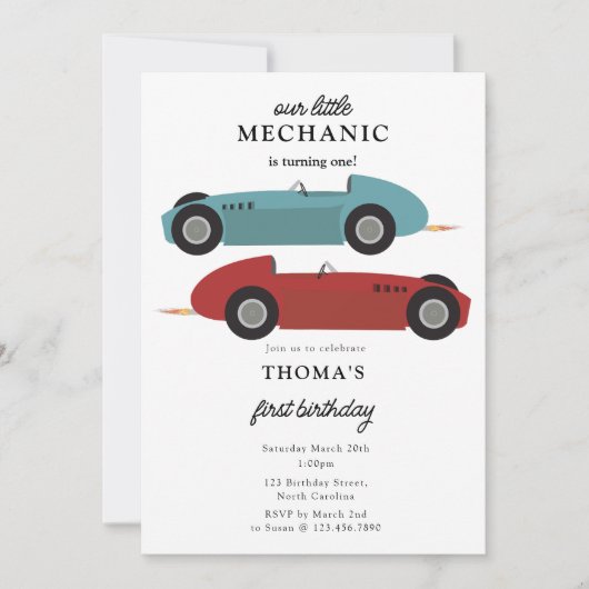 Car Mechanic Automotive Tools Boy First Birthday 招待状 (正面)