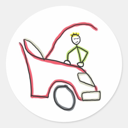 Car Mechanic Stickman ラウンドシール (正面)