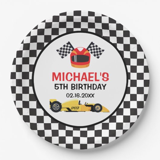 Car Racing Birthday ペーパープレート (正面)