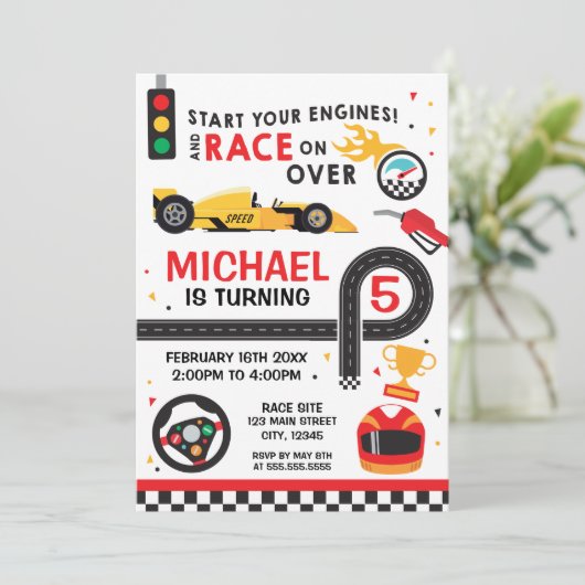 Car Racing  Birthday kid Invitation 招待状 (スタンド正面)