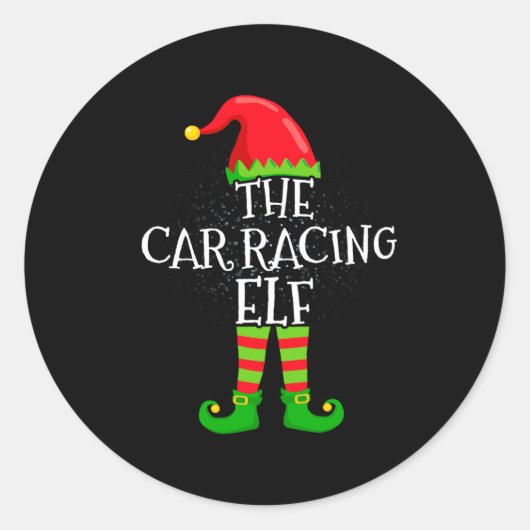 Car Racing Elf Family Matching Christmas Group  ラウンドシール (正面)