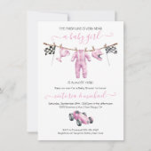 Car Racing Girl Clothesline Baby Shower 招待状 (正面)