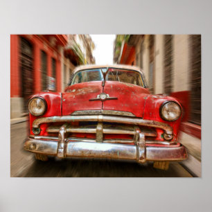 Car racing in the streets of old Havana, Cuba ポスター