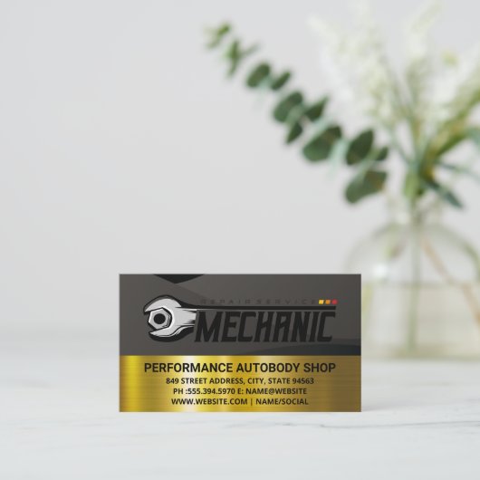 Car Repair Logo Wrenches | Auto Shop Care 名刺 (スタンド正面)