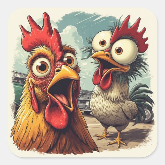 “Car Show Glam” Cheesy Chickens Sticker スクエアシール (正面)