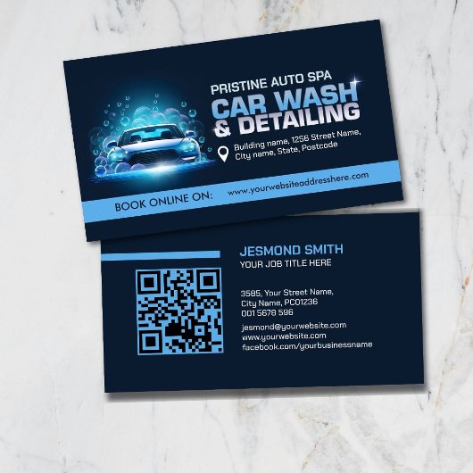 Car Wash and Detailing Professional Sleek Business 名刺