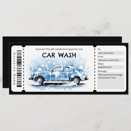 Car Wash Gift Certificate 招待状 (正面/裏面)