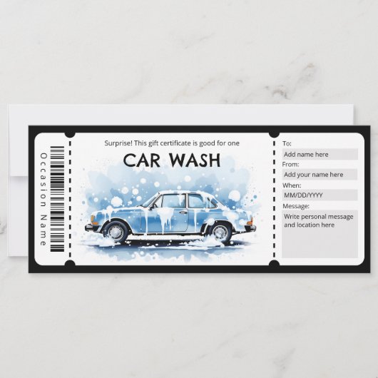 Car Wash Gift Certificate 招待状 (正面)