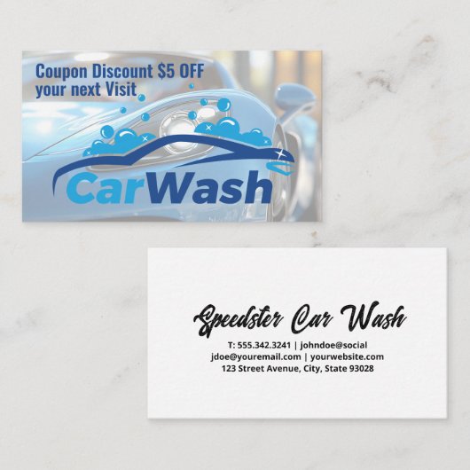 Car Wash Graphics | Soap Bubbles | Auto Service 名刺 (正面/裏面)