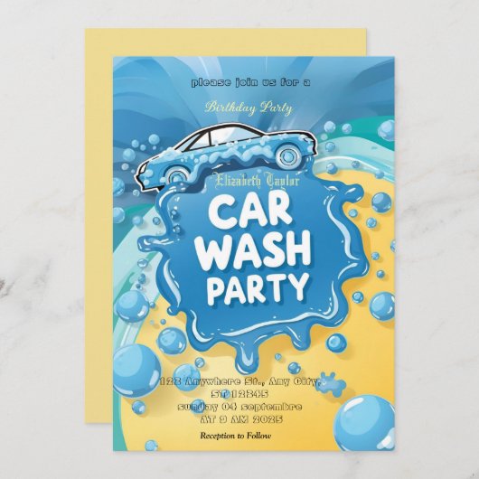 Car Wash party Invitation – Suds  Celebration 招待状 (正面/裏面)