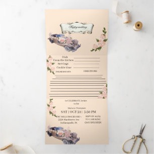 Car wedding Navy Floral Bridal Shower &Recipe All  三つ折り招待状