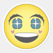 Cara sonriente anime con corazones ラウンドシール (正面)