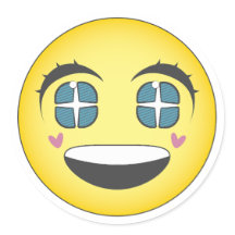 Cara sonriente anime con corazones