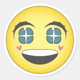 Cara sonriente anime con corazones ラウンドシール