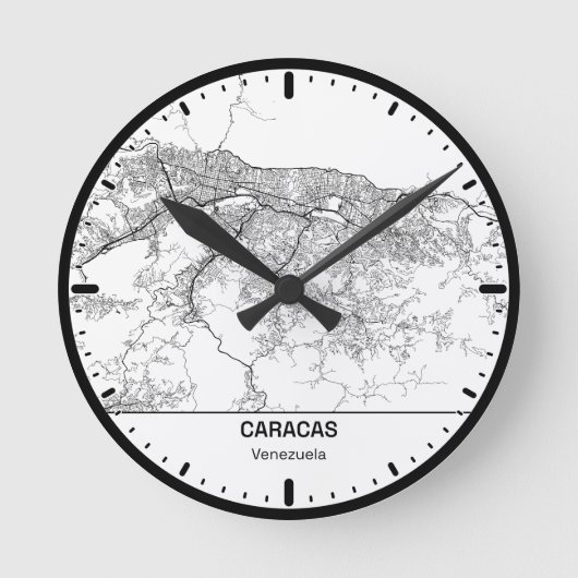 Caracas Clock City Line Art ラウンド壁時計 (正面)
