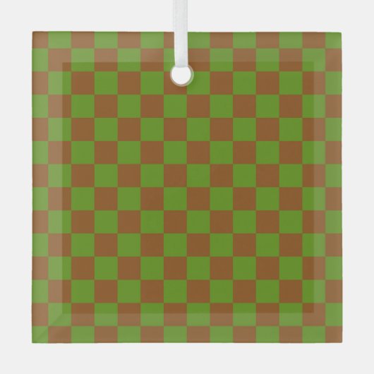 Caramel apple checkered board pattern ガラスオーナメント (正面)